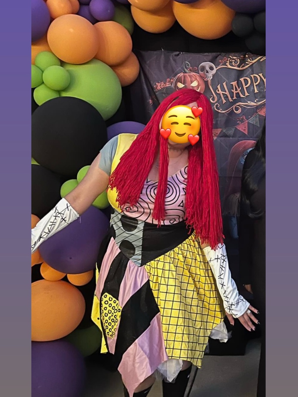 Disney Sally Costume Dress with Bright Red Wig and gloves